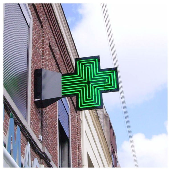 Croix de pharmacie Fine star en néon de couleur verte