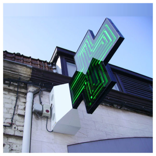 Croix de pharmacie Fine star en néon de couleur verte